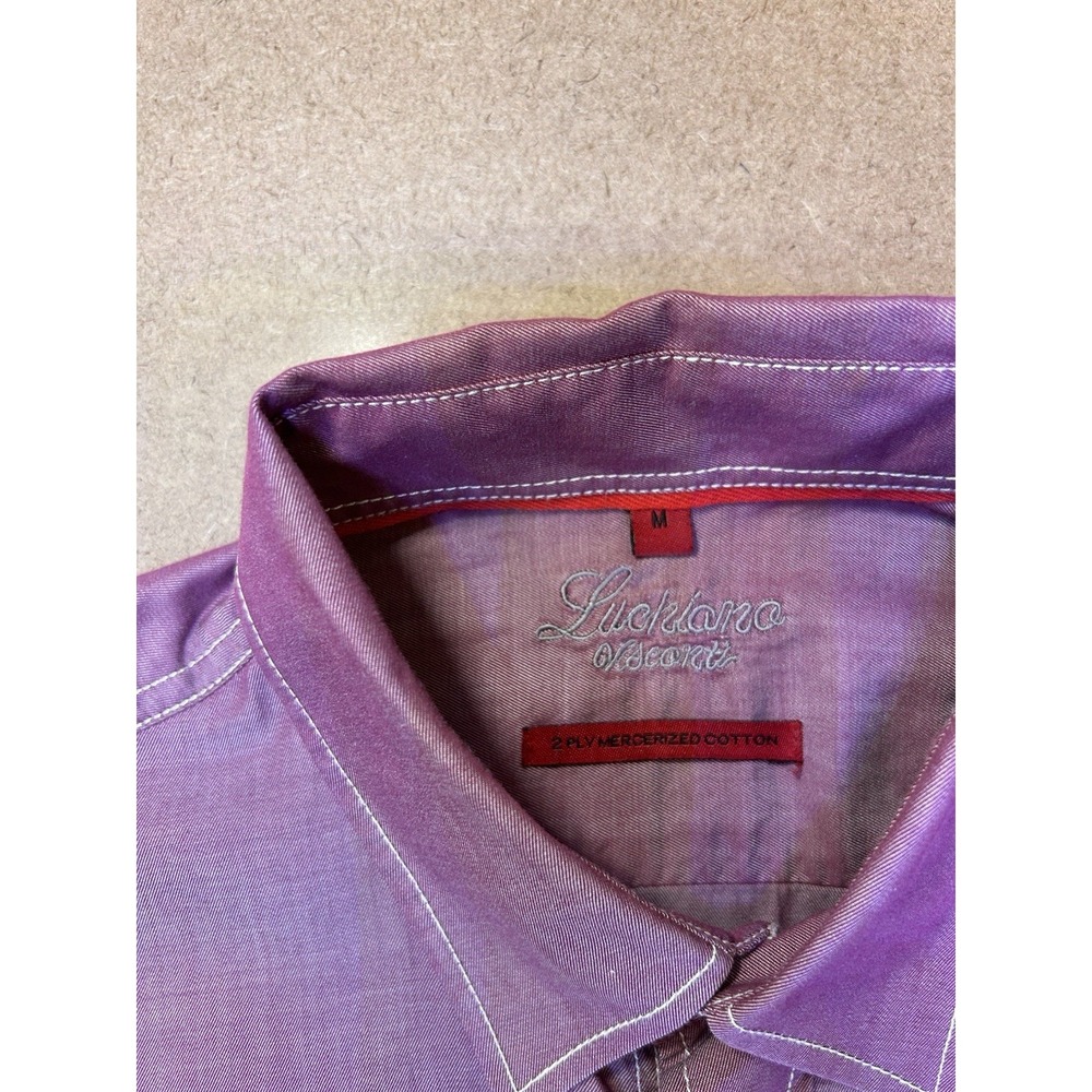 Luchiano Visconti 2-Ply Cotton Long Sleeve Shirt Mens Medium Iridescent Burgundy - Picture 2 of 16